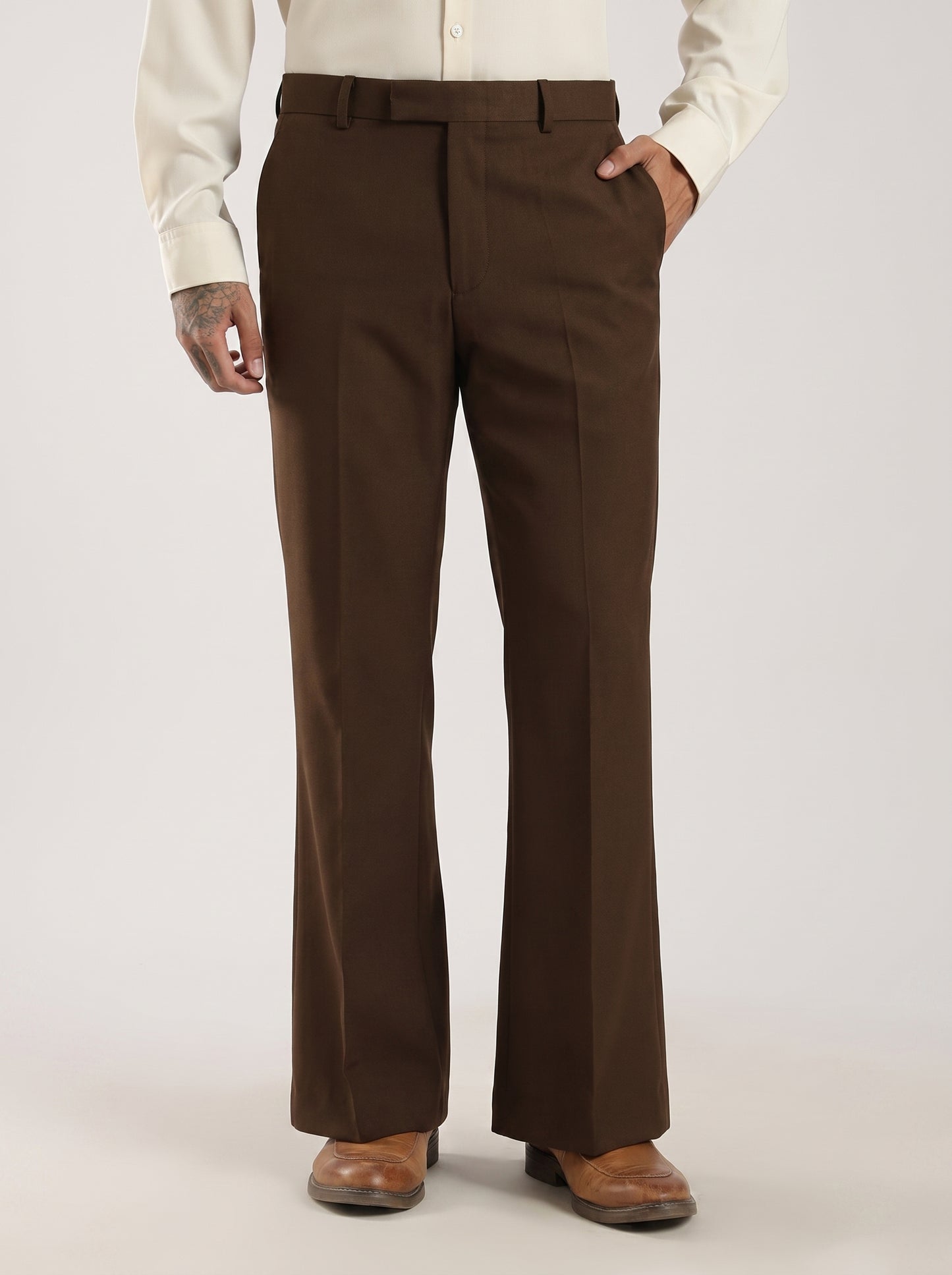 Cofee Brown Signature Armani-Finish Bootcut Trousers
