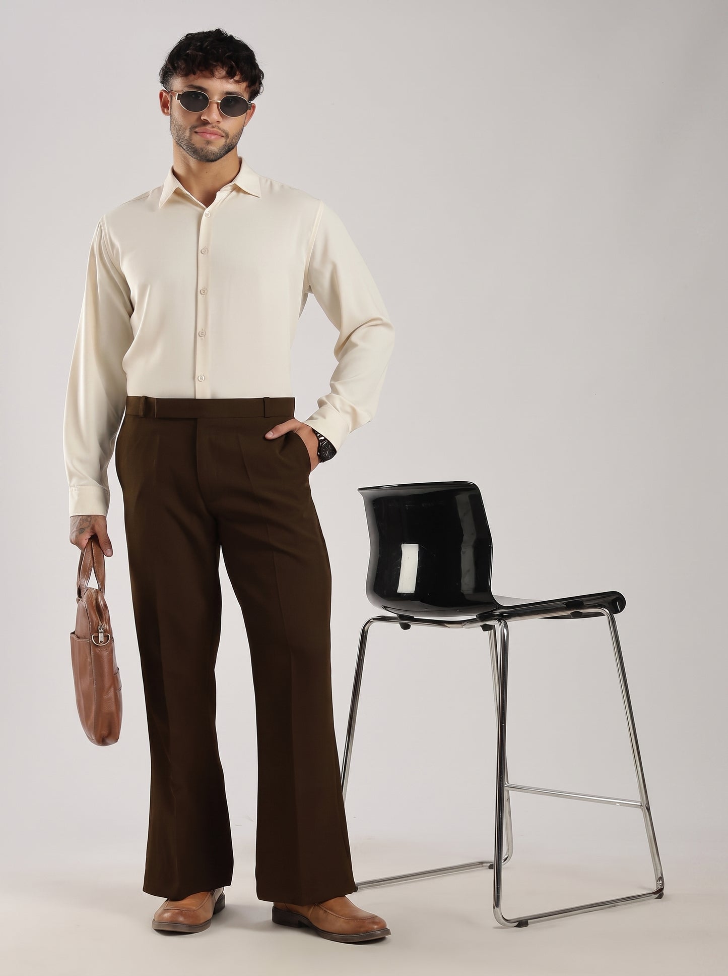 Cofee Brown Signature Armani-Finish Bootcut Trousers