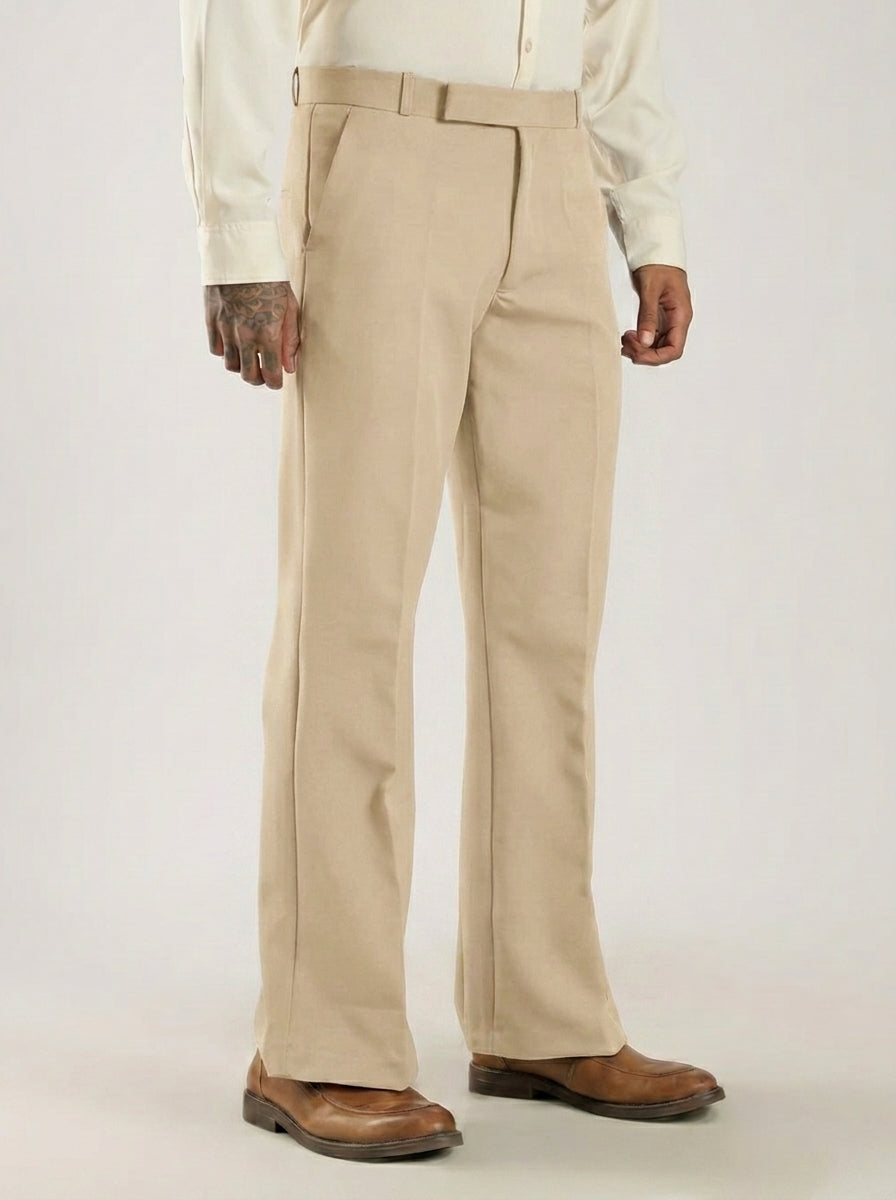 Beige Tailored Bootcut Stretch Trousers