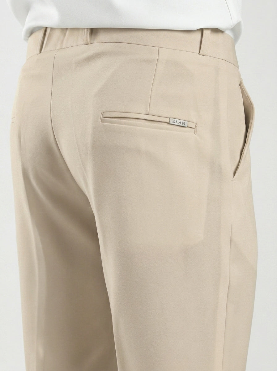 Beige Tailored Bootcut Stretch Trousers