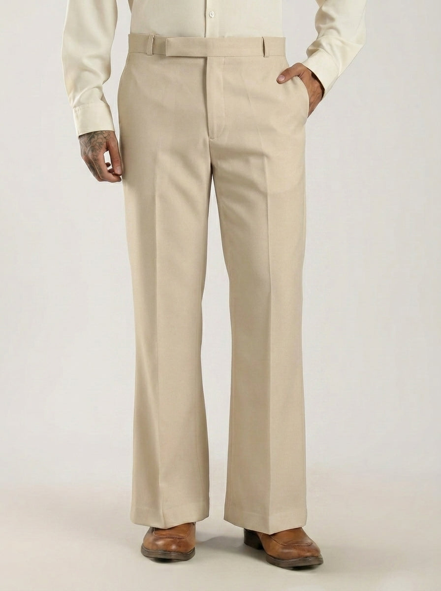 Beige Tailored Bootcut Stretch Trousers