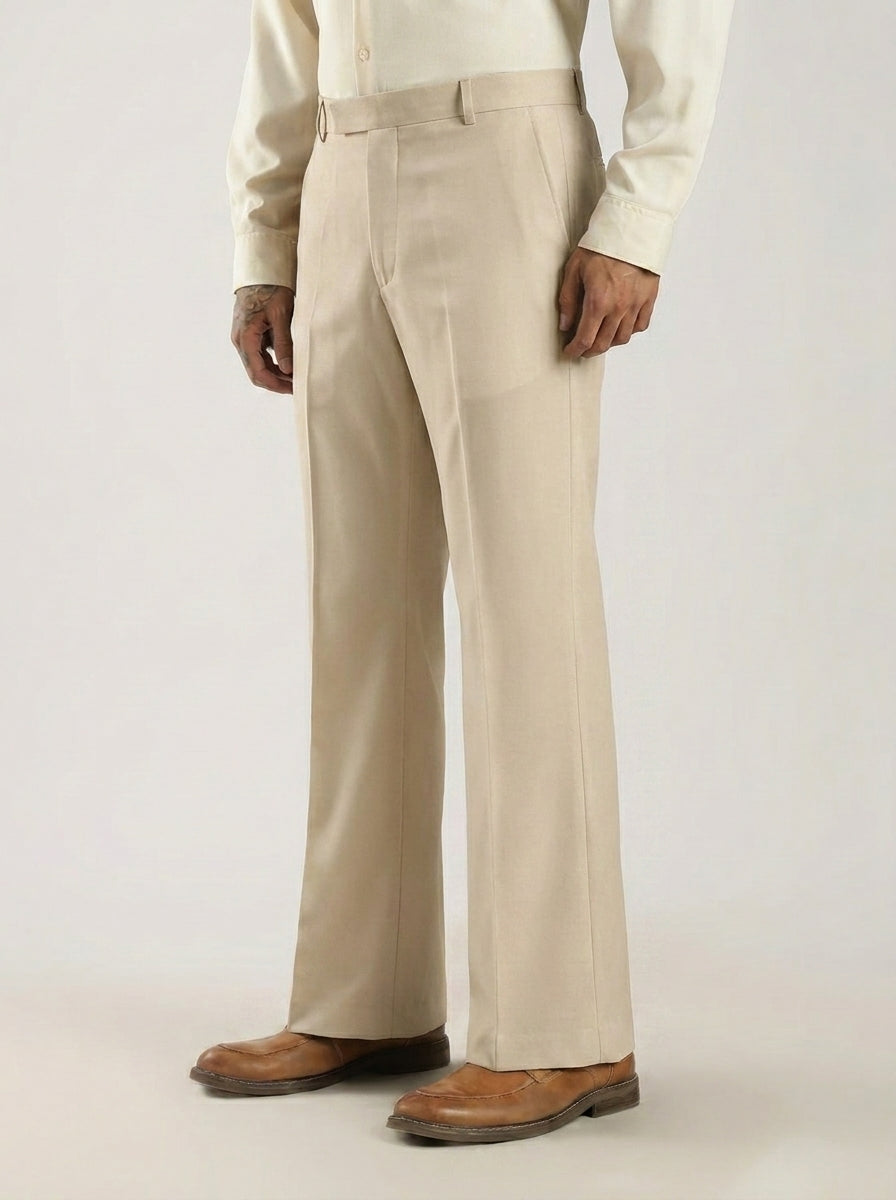 Beige Tailored Bootcut Stretch Trousers