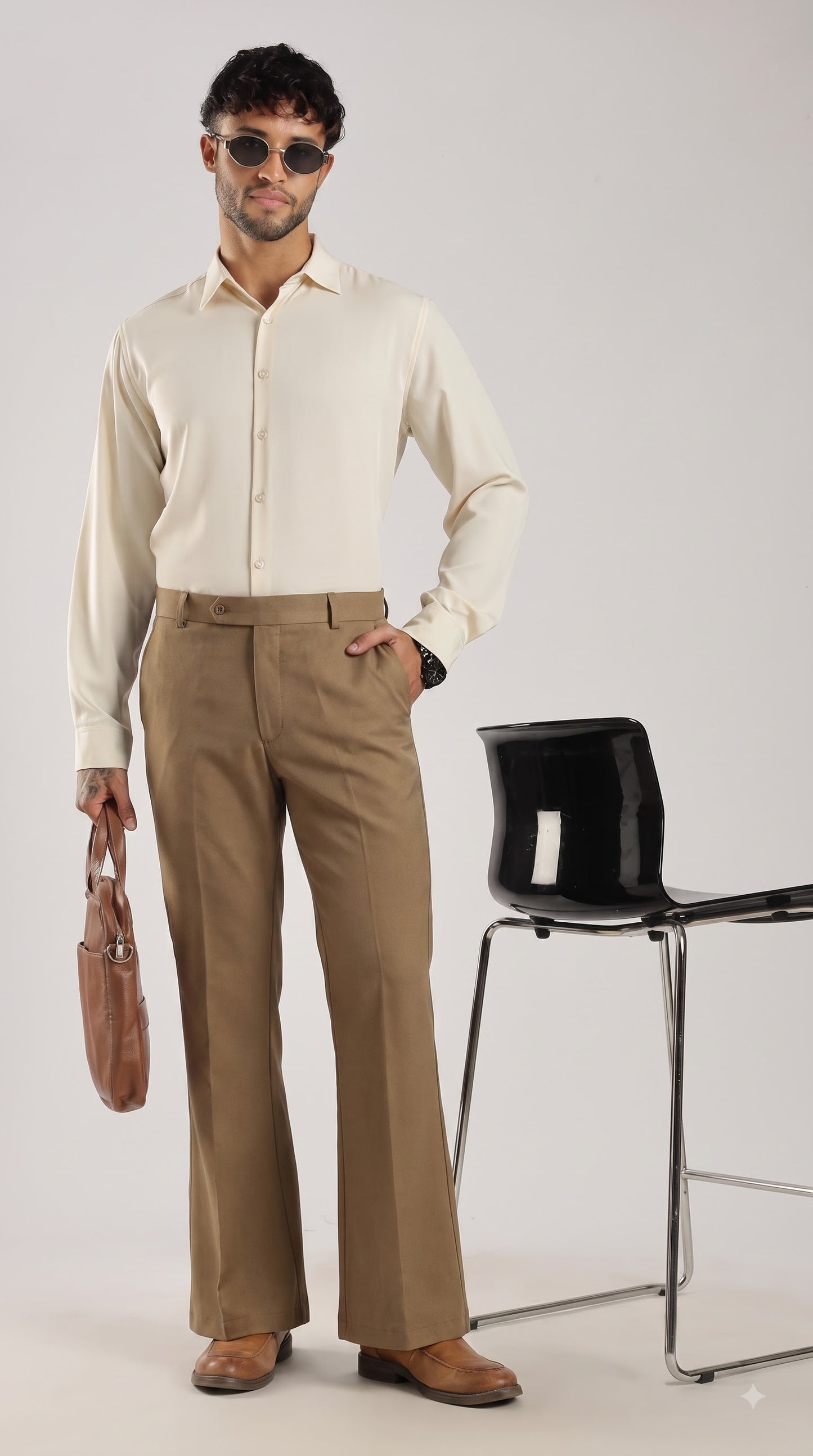 Mushroom Brown Tailored Bootcut Stretch Trousers