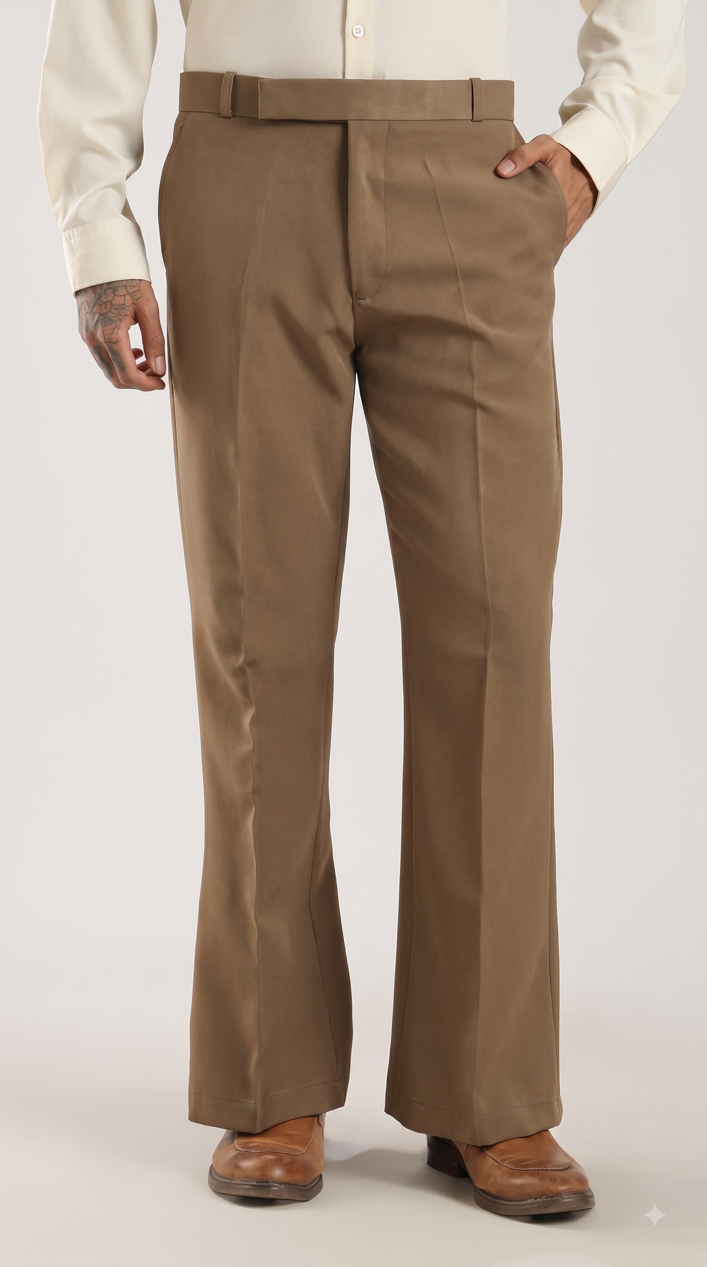 Mushroom Brown Tailored Bootcut Stretch Trousers