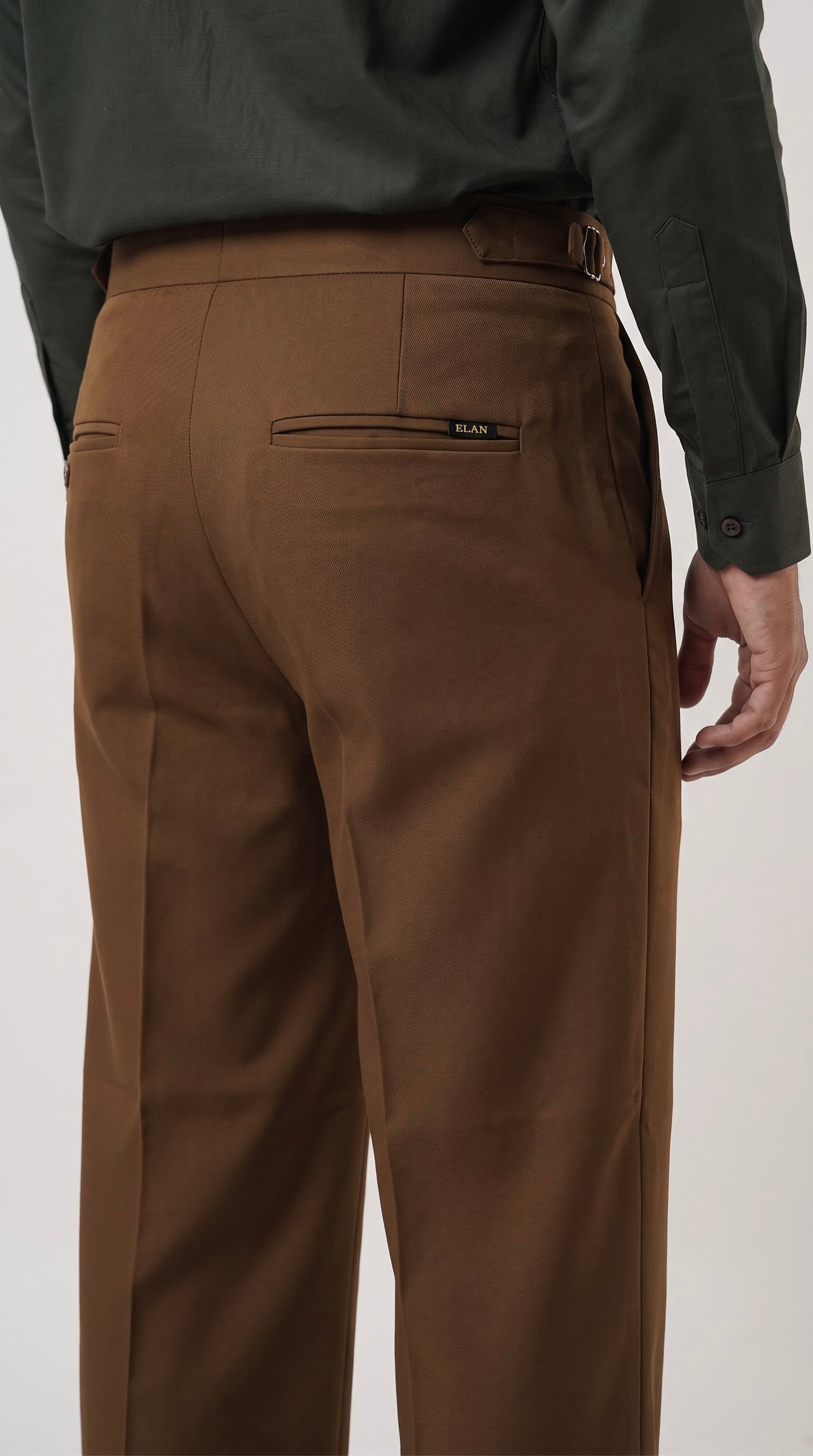 Pleated Caramel Brown Gurkha Straight fit Trousers