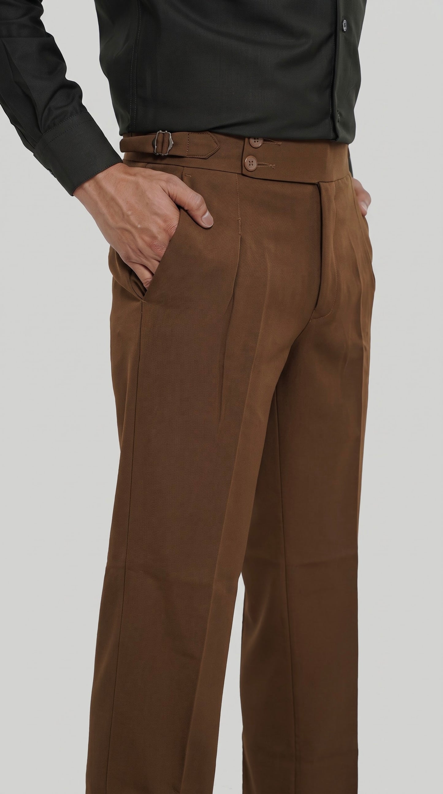 Pleated Caramel Brown Gurkha Straight fit Trousers