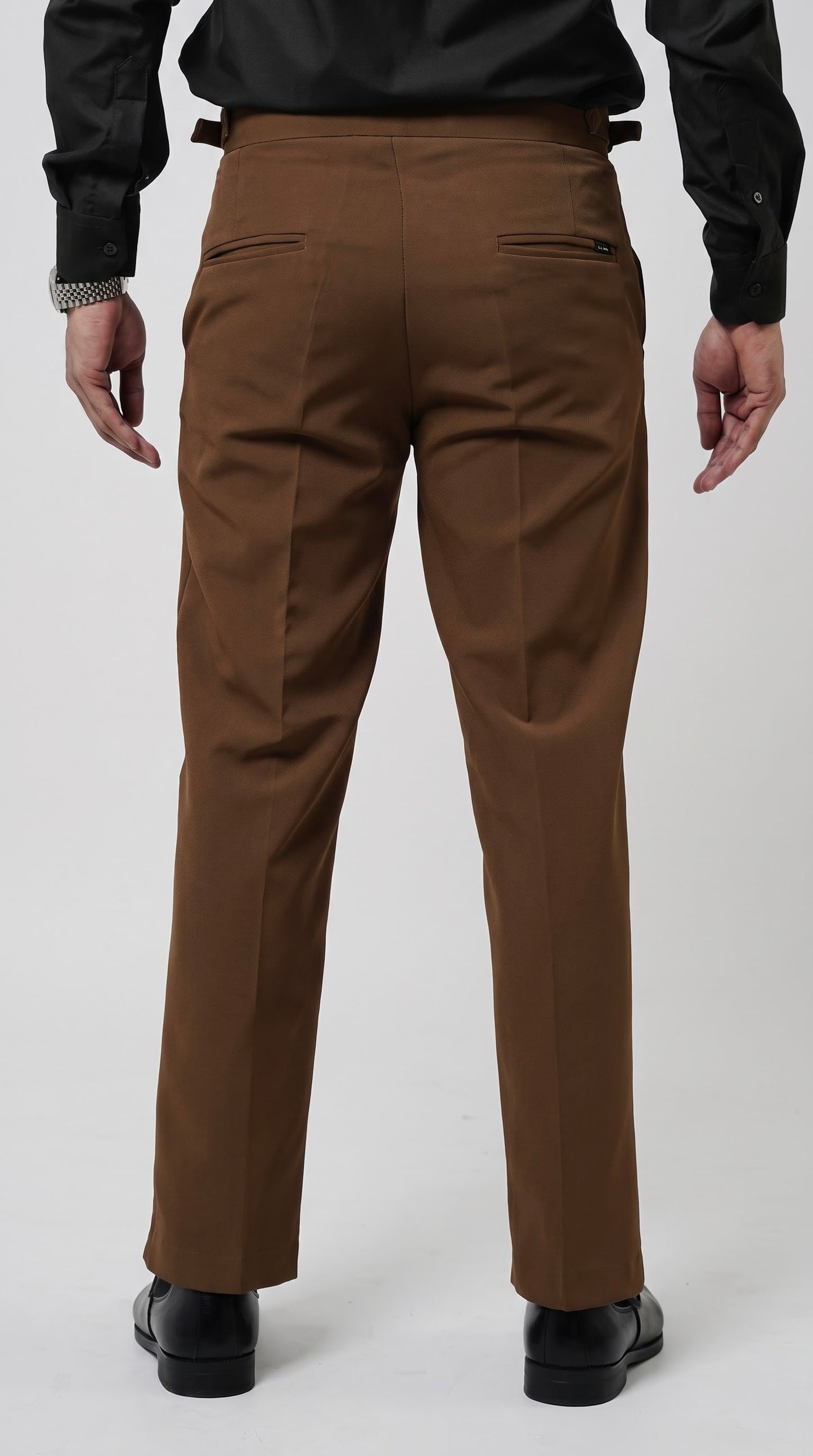Pleated Caramel Brown Gurkha Straight fit Trousers