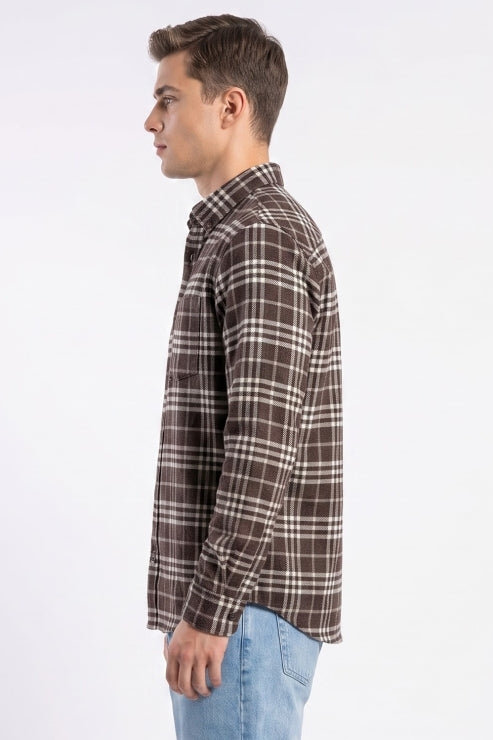 Dark brown Brush Checks Shirt