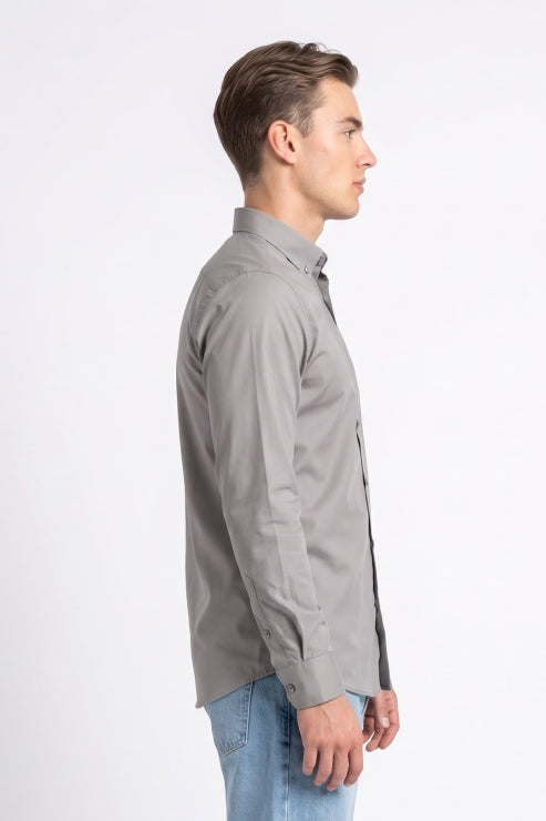 Grey Melange Regular Fit Shirt