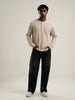 Henley Beige Full Sleeve Loose Comfort Fit Tee