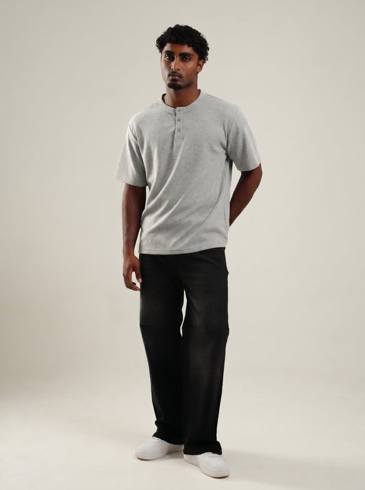 Henley Grey Half sleeve loose comfort fit Tee