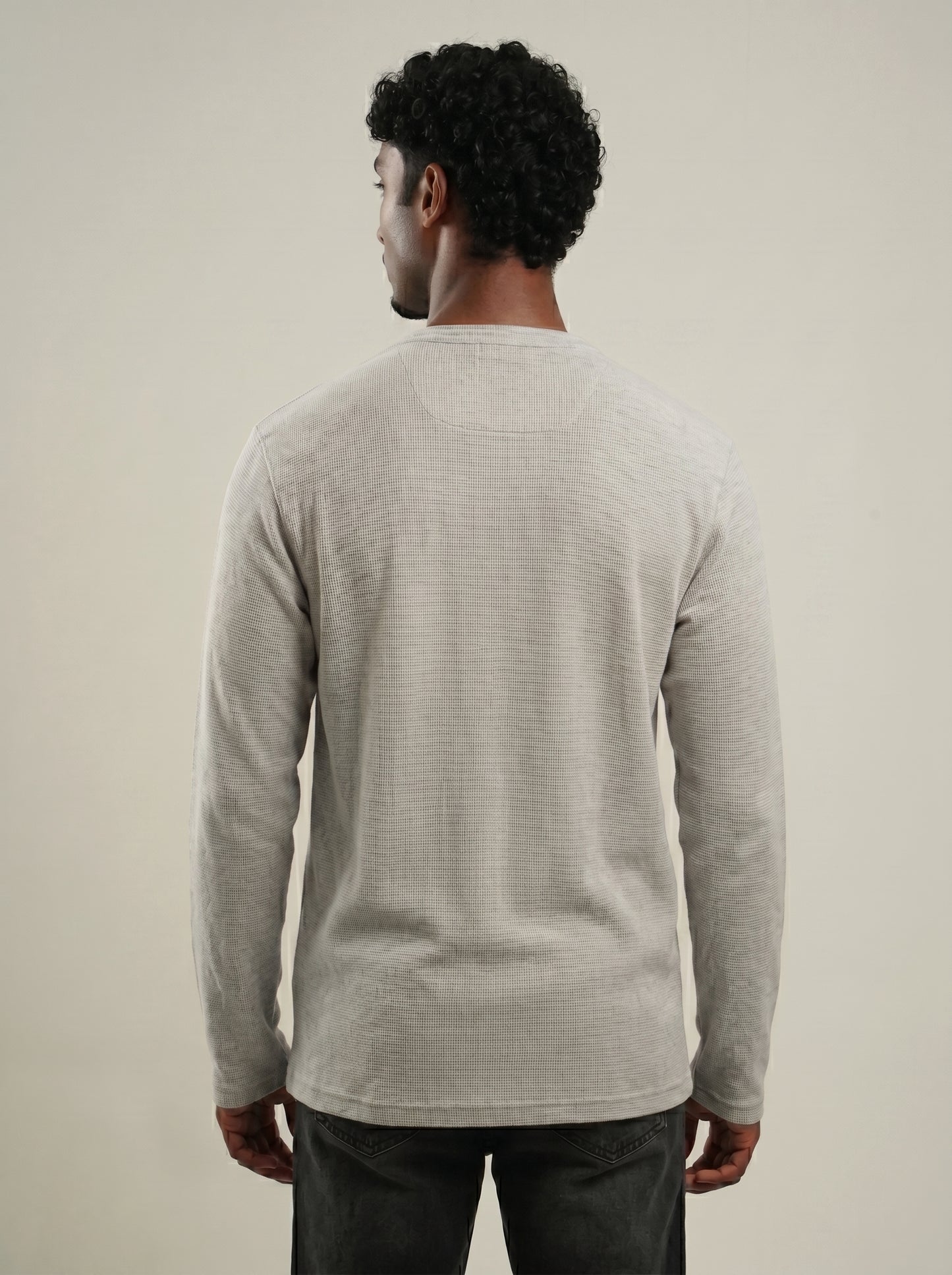 Henley grey full sleeve loose comfort fit Tee