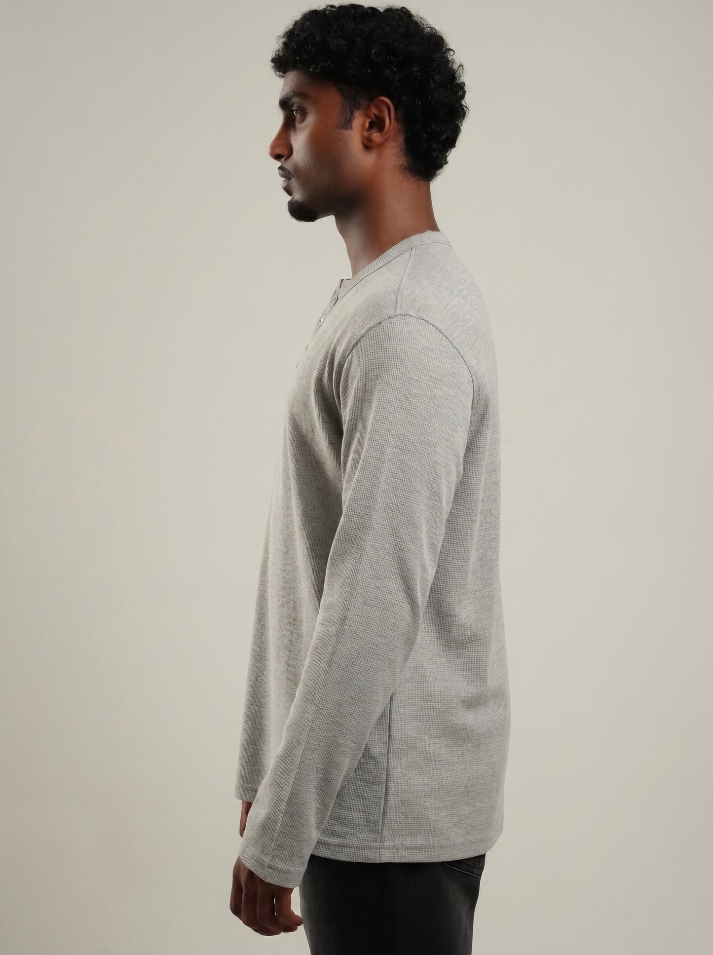 Henley grey full sleeve loose comfort fit Tee