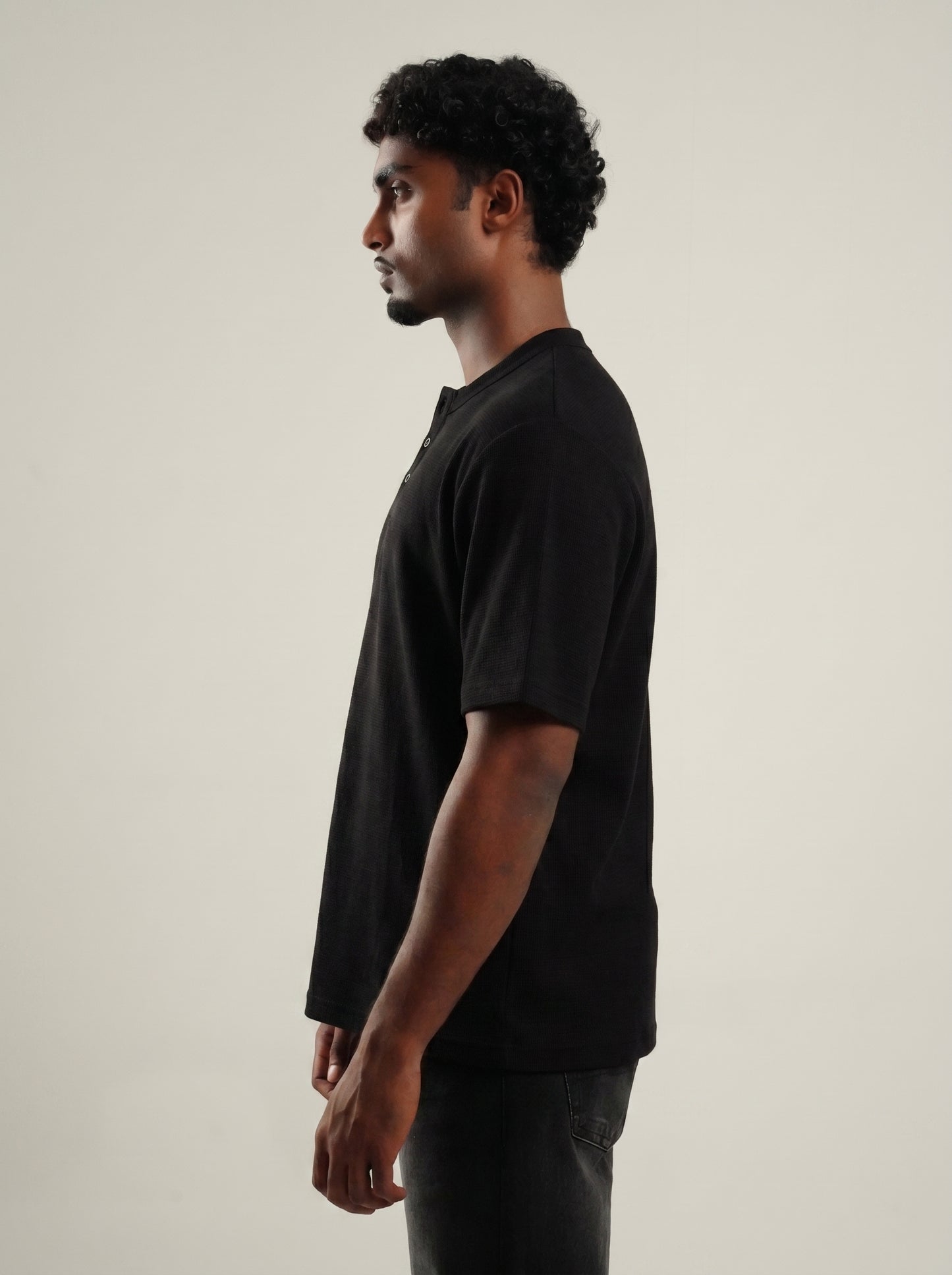 Henley Black half sleeve loose comfort fit Tee