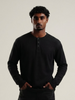 Henley Black Full Sleeve Loose Comfort Fit Tee