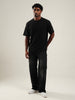 Henley Black Half Sleeve Loose Comfort Fit Tee