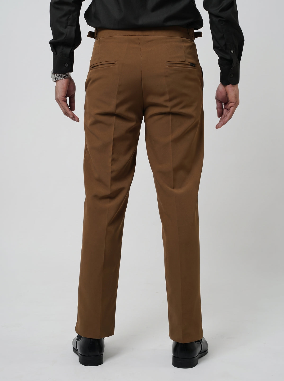 Pleated Chocolate Brown Gurkha Straight fit Trousers