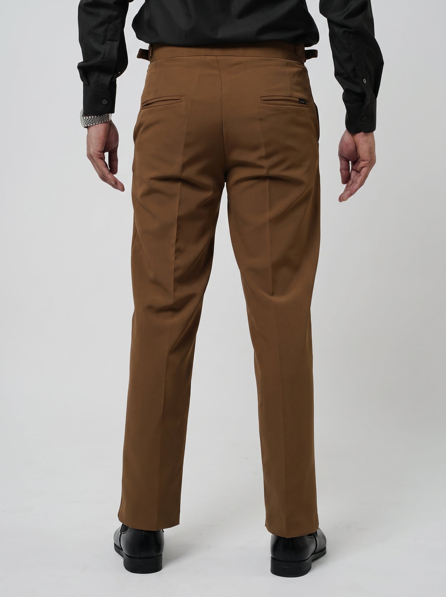 Pleated Chocolate Brown Gurkha Straight fit Trousers
