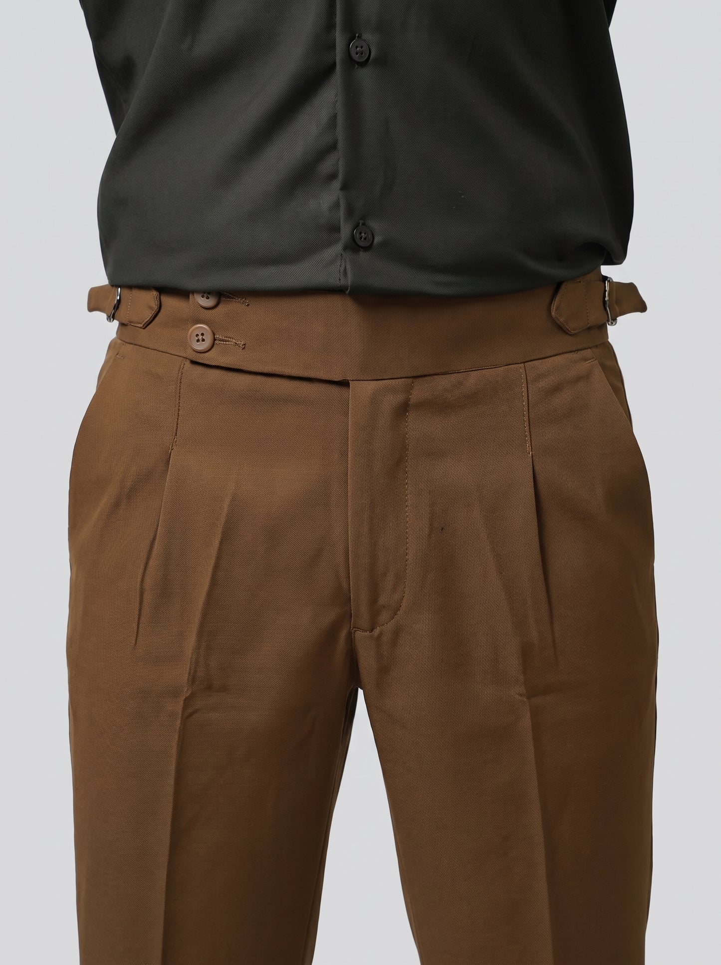 Pleated Chocolate Brown Gurkha Straight fit Trousers