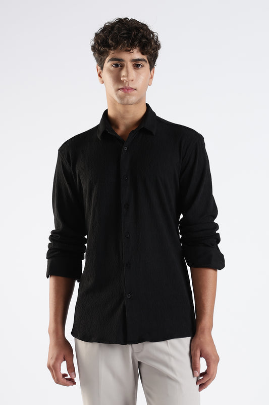 Regular Fit Black Jacquard Fabric Shirt