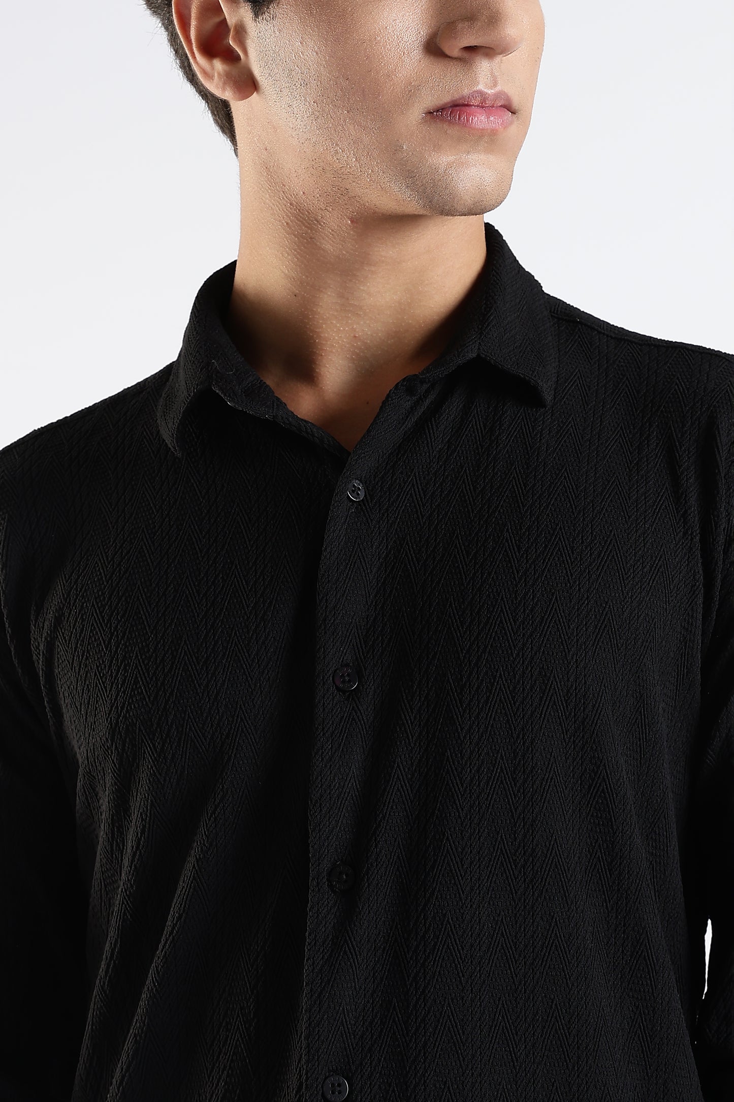 Regular Fit Black Jacquard Fabric Shirt