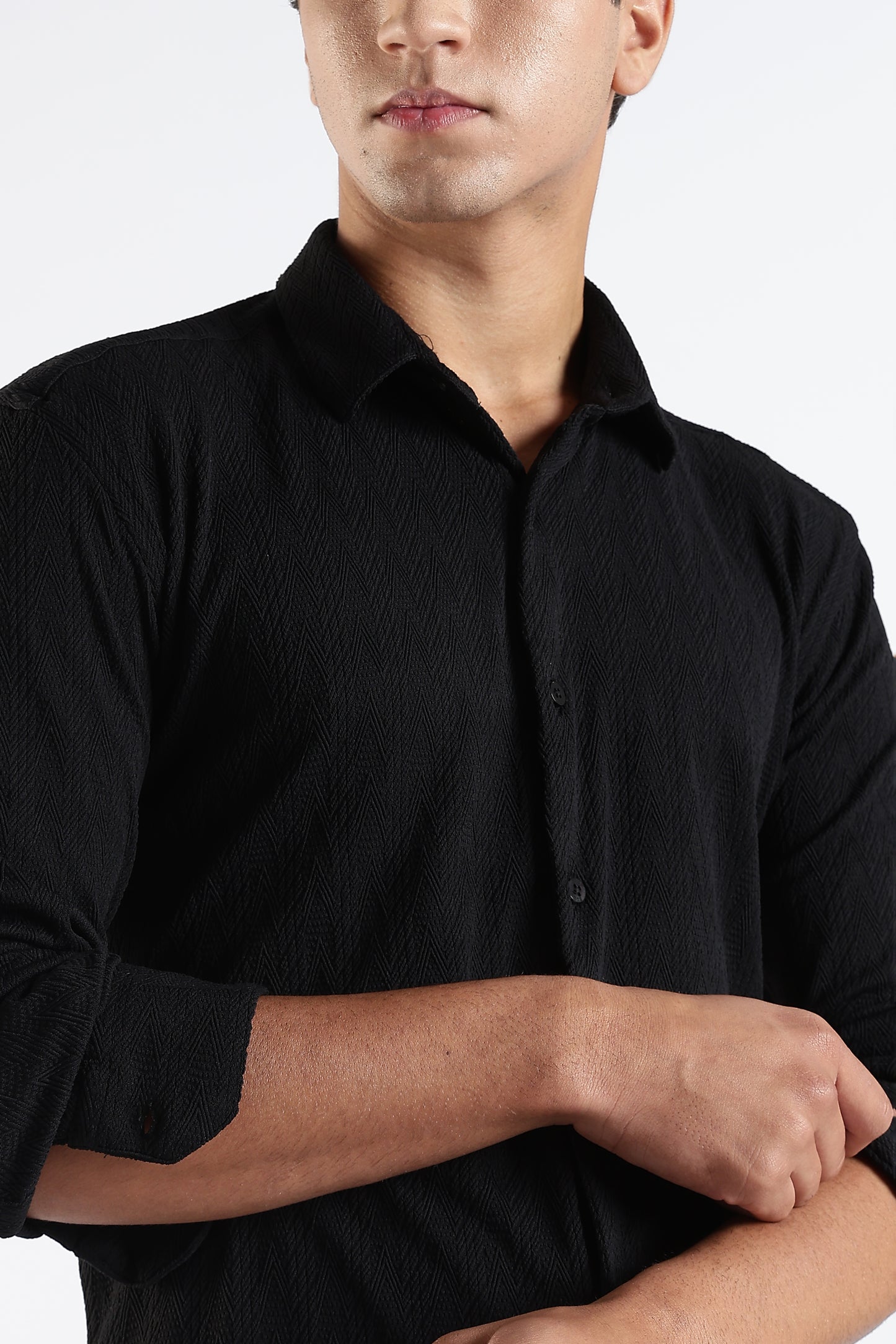 Regular Fit Black Jacquard Fabric Shirt
