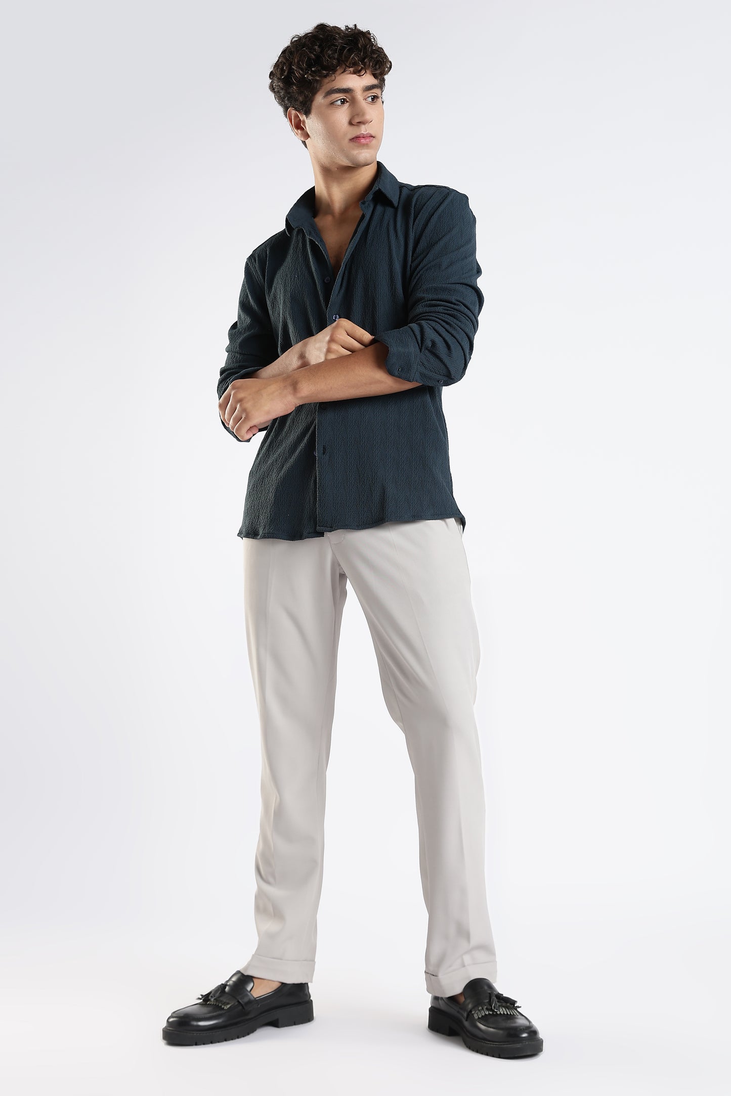 Regular Fit Dark Blue Jacquard Fabric Shirt