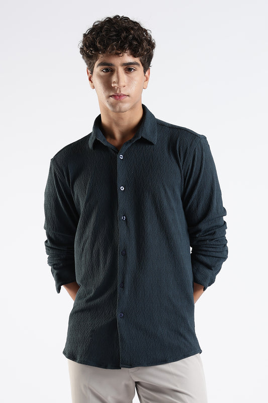 Regular Fit Dark Blue Jacquard Fabric Shirt