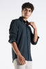 Regular Fit Dark Blue Jacquard Fabric Shirt