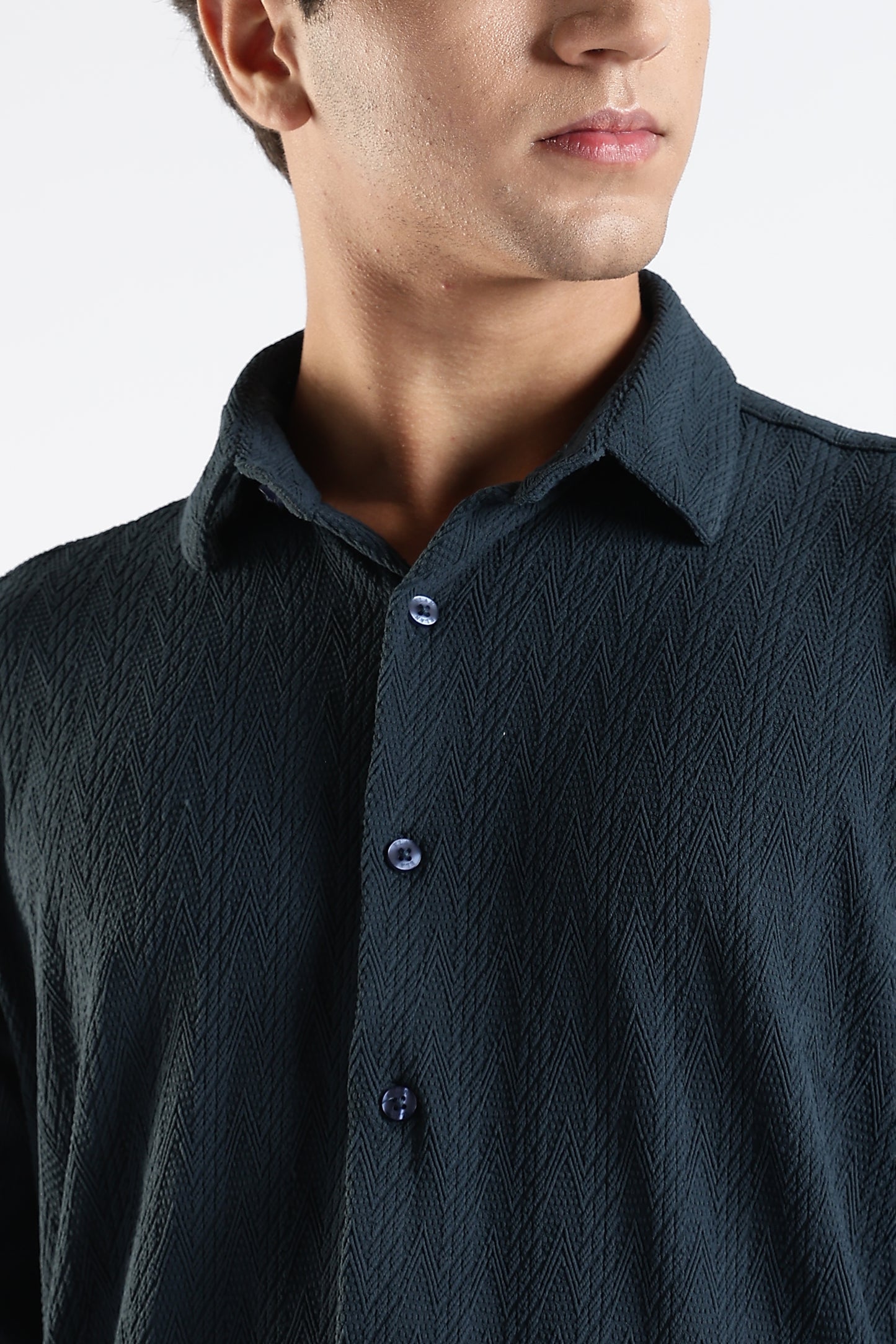 Regular Fit Dark Blue Jacquard Fabric Shirt