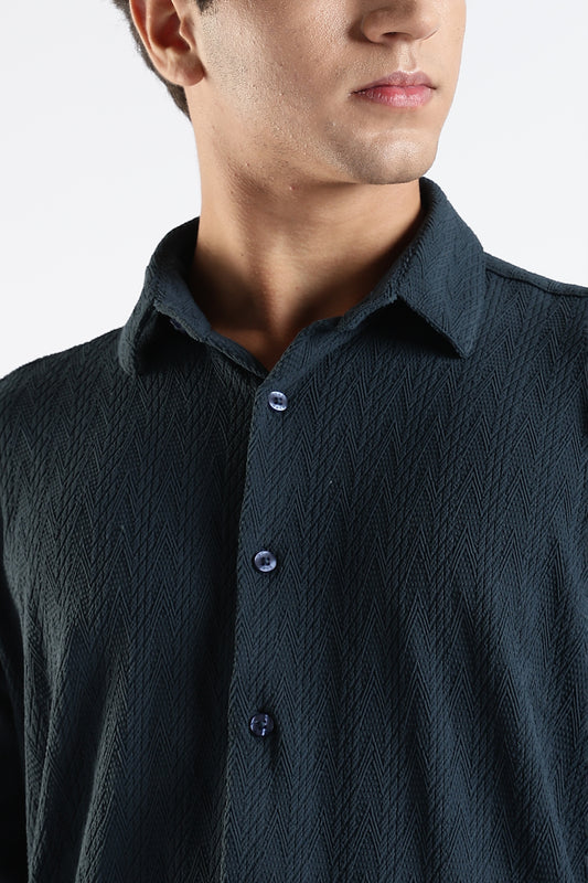Regular Fit Dark Blue Jacquard Fabric Shirt