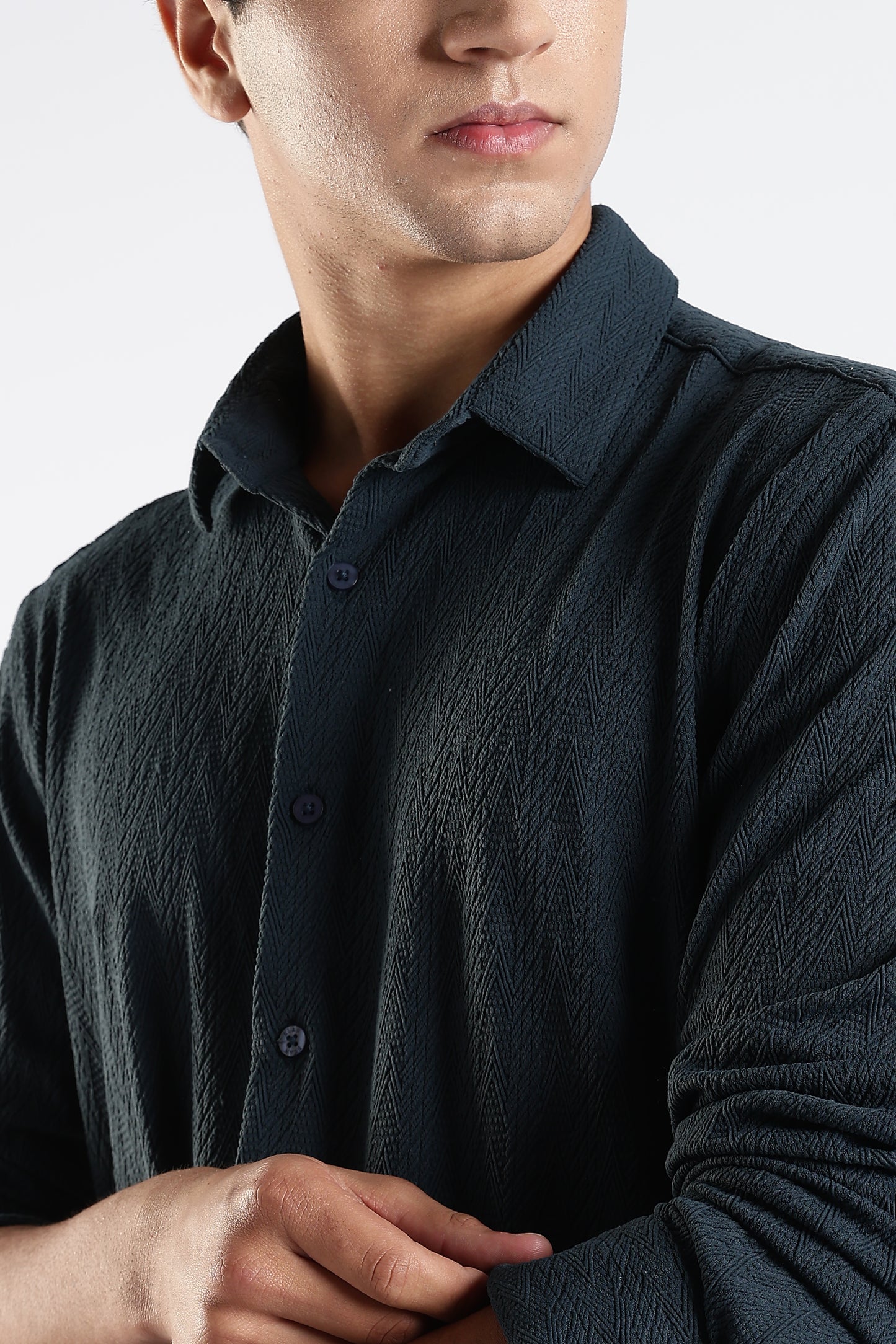Regular Fit Dark Blue Jacquard Fabric Shirt
