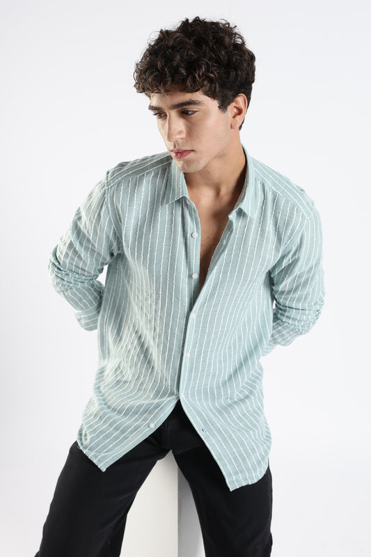 Regular Fit Striped Designer Light Green Shirt