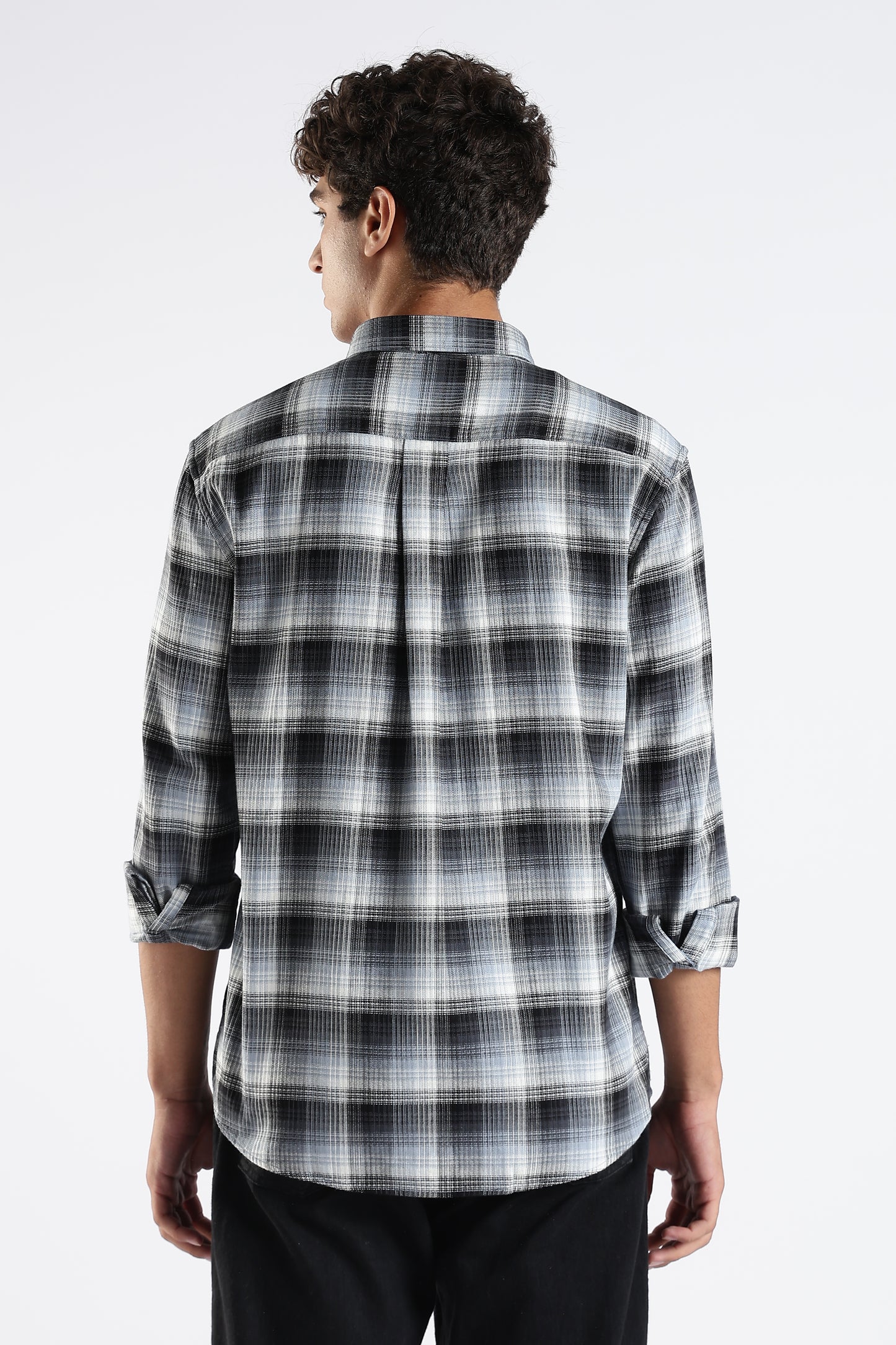 Regular Fit White & Grey Shirt with Black Gradient Tartan Checks