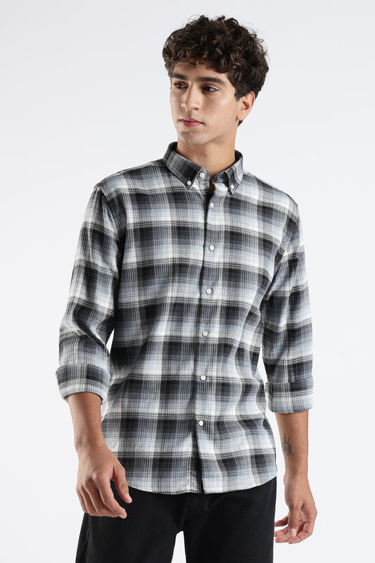 Regular Fit White and Black Check Shirt