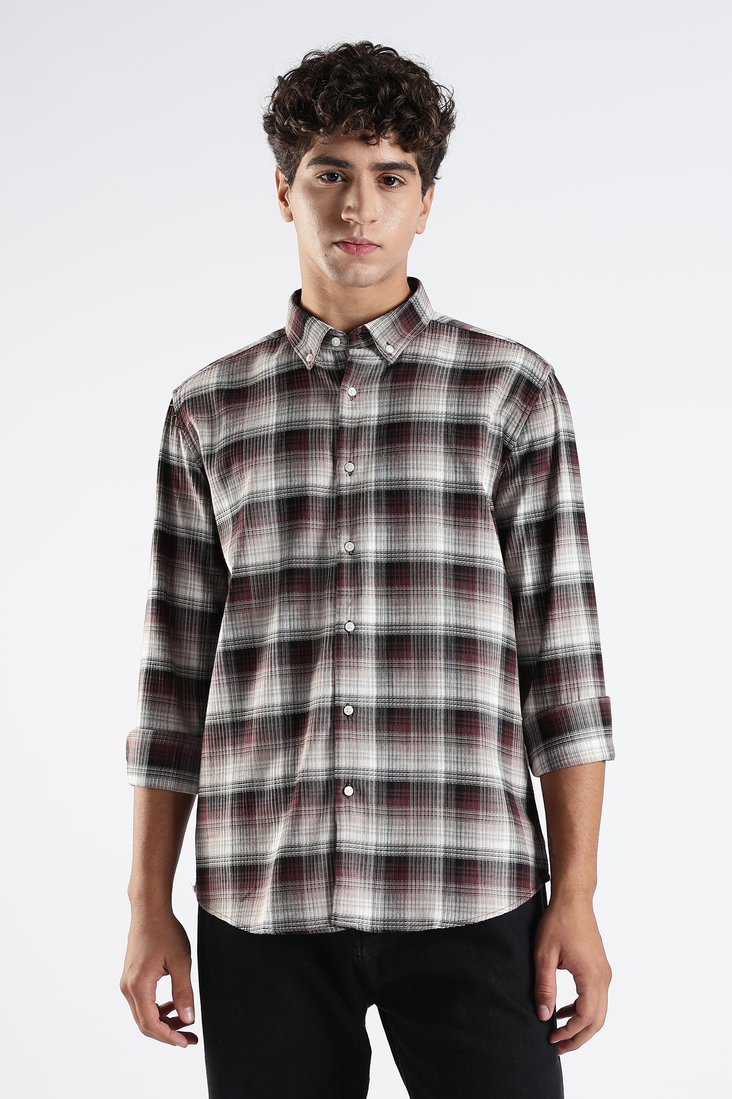 Regular Fit Maroon Check Shirt
