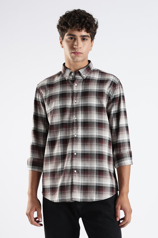 Regular Fit Maroon Check Shirt