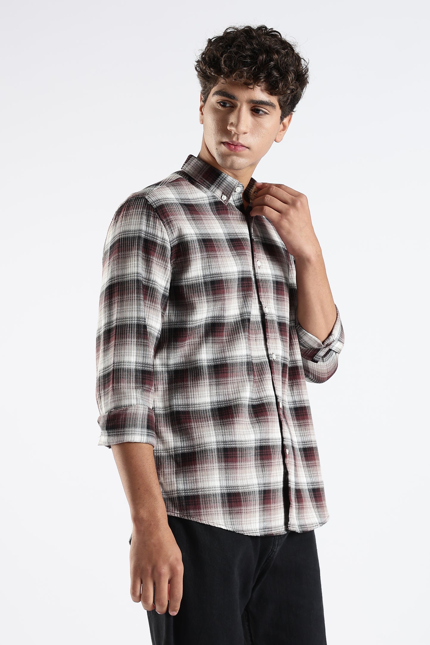 Regular Fit Maroon Check Shirt
