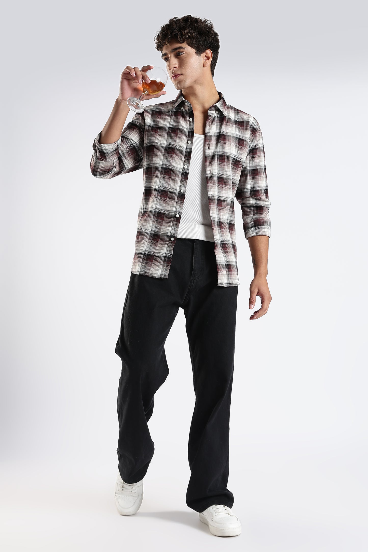 Regular Fit Maroon Check Shirt
