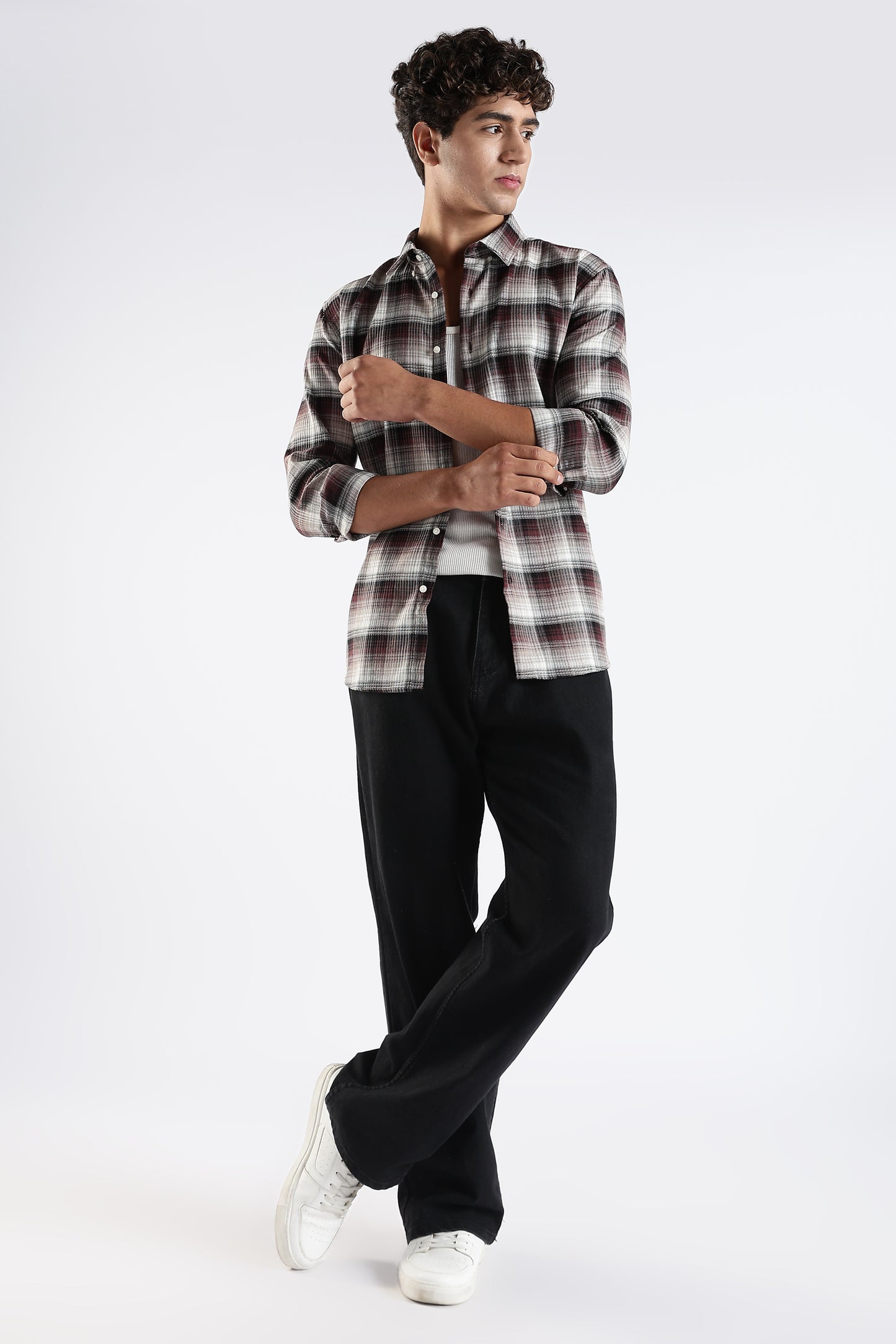 Regular Fit Maroon Check Shirt