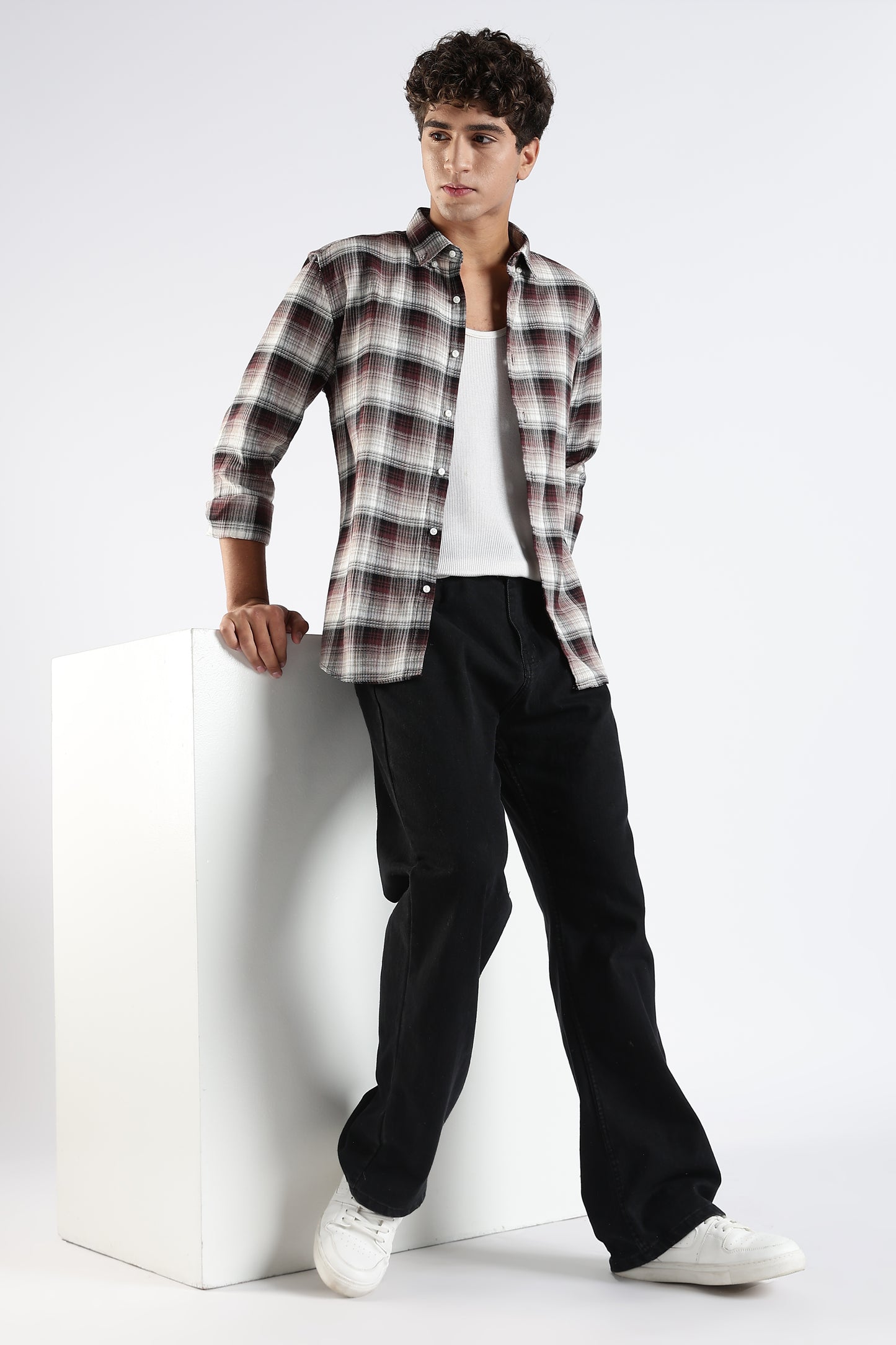 Regular Fit Maroon Check Shirt