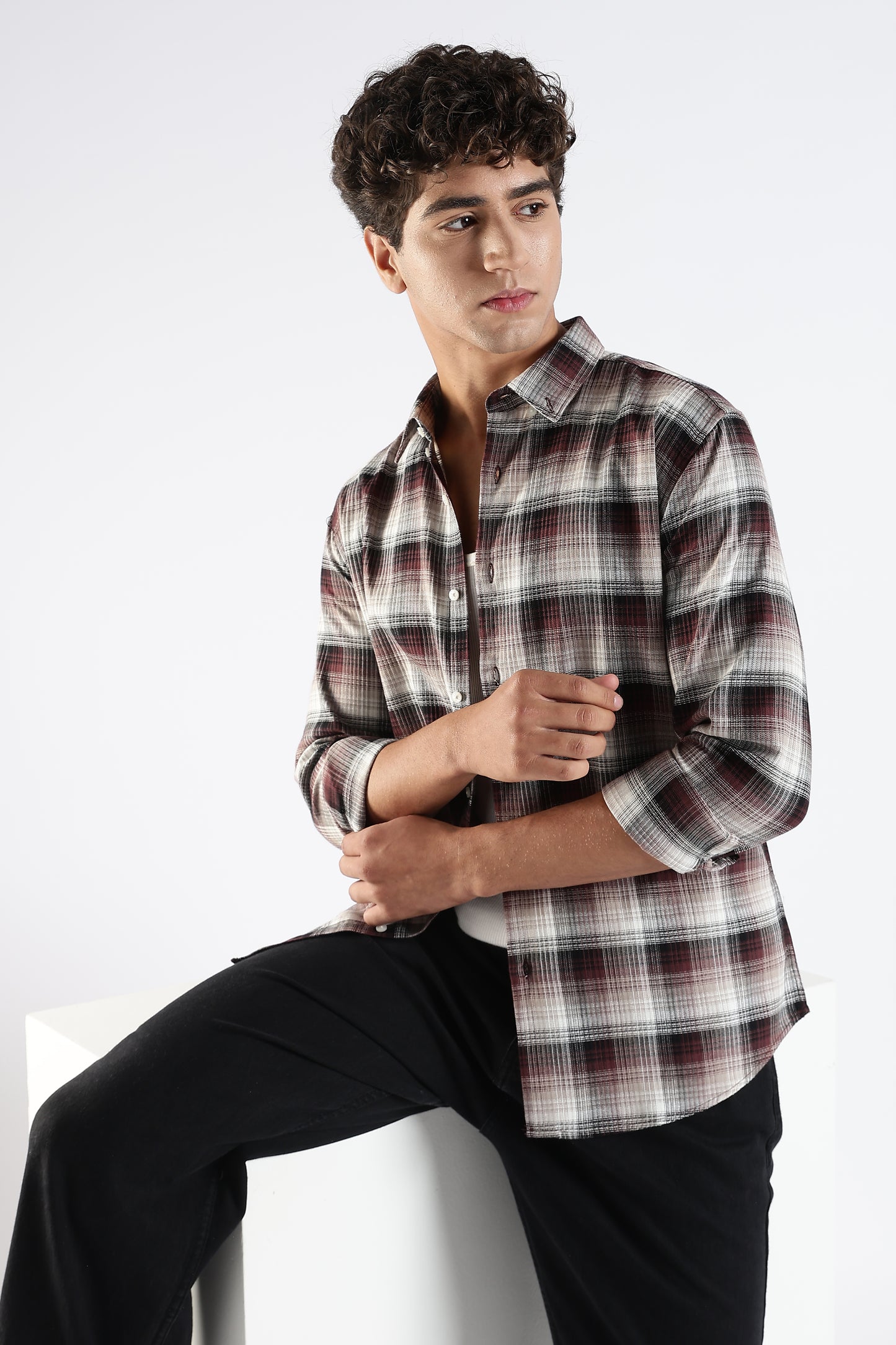 Regular Fit Maroon Check Shirt
