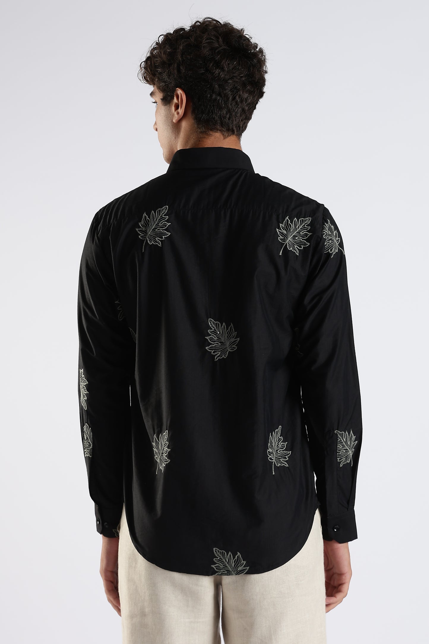 Slim Fit Embroidery Black Shirt