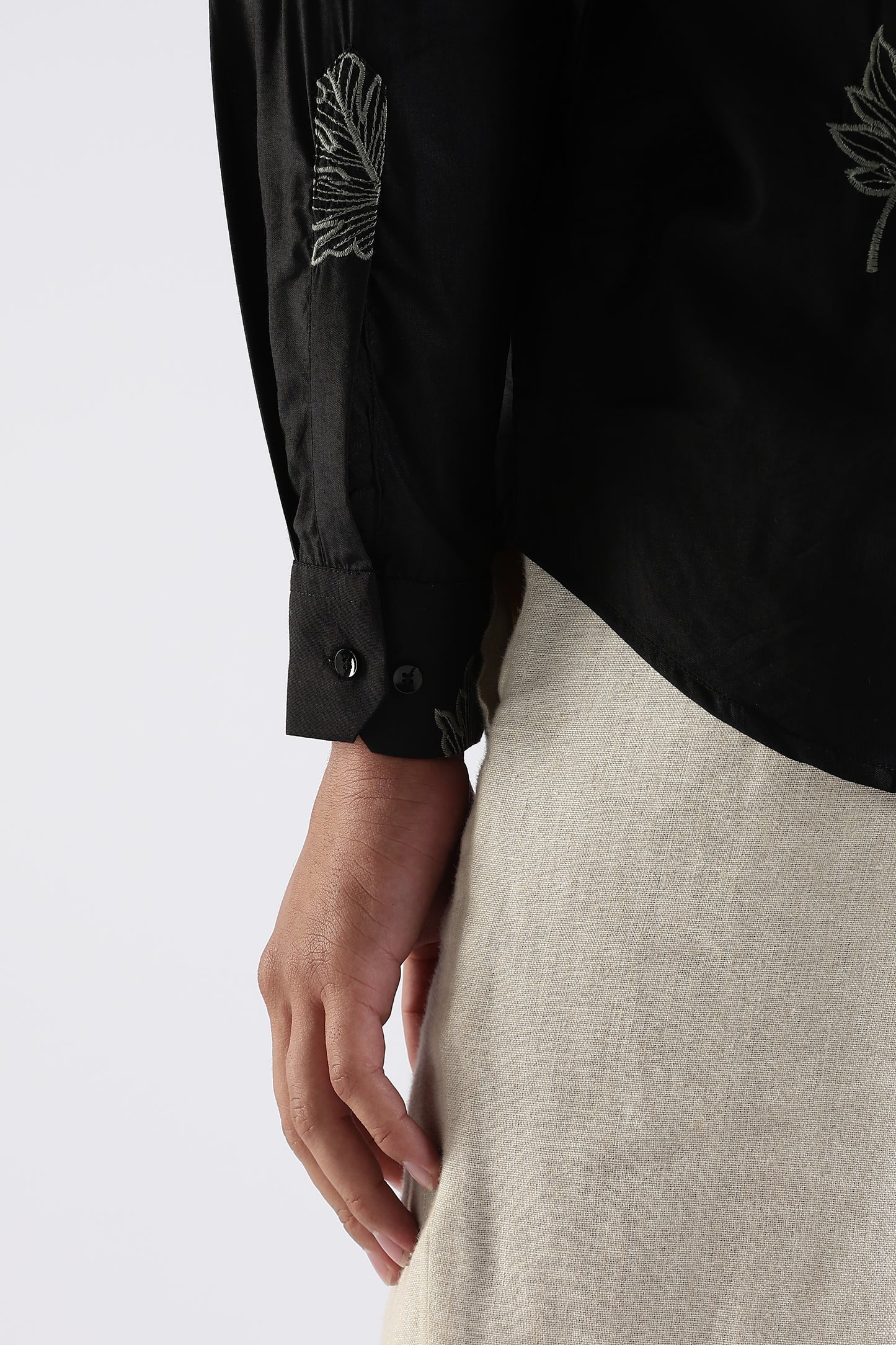 Slim Fit Embroidery Black Shirt
