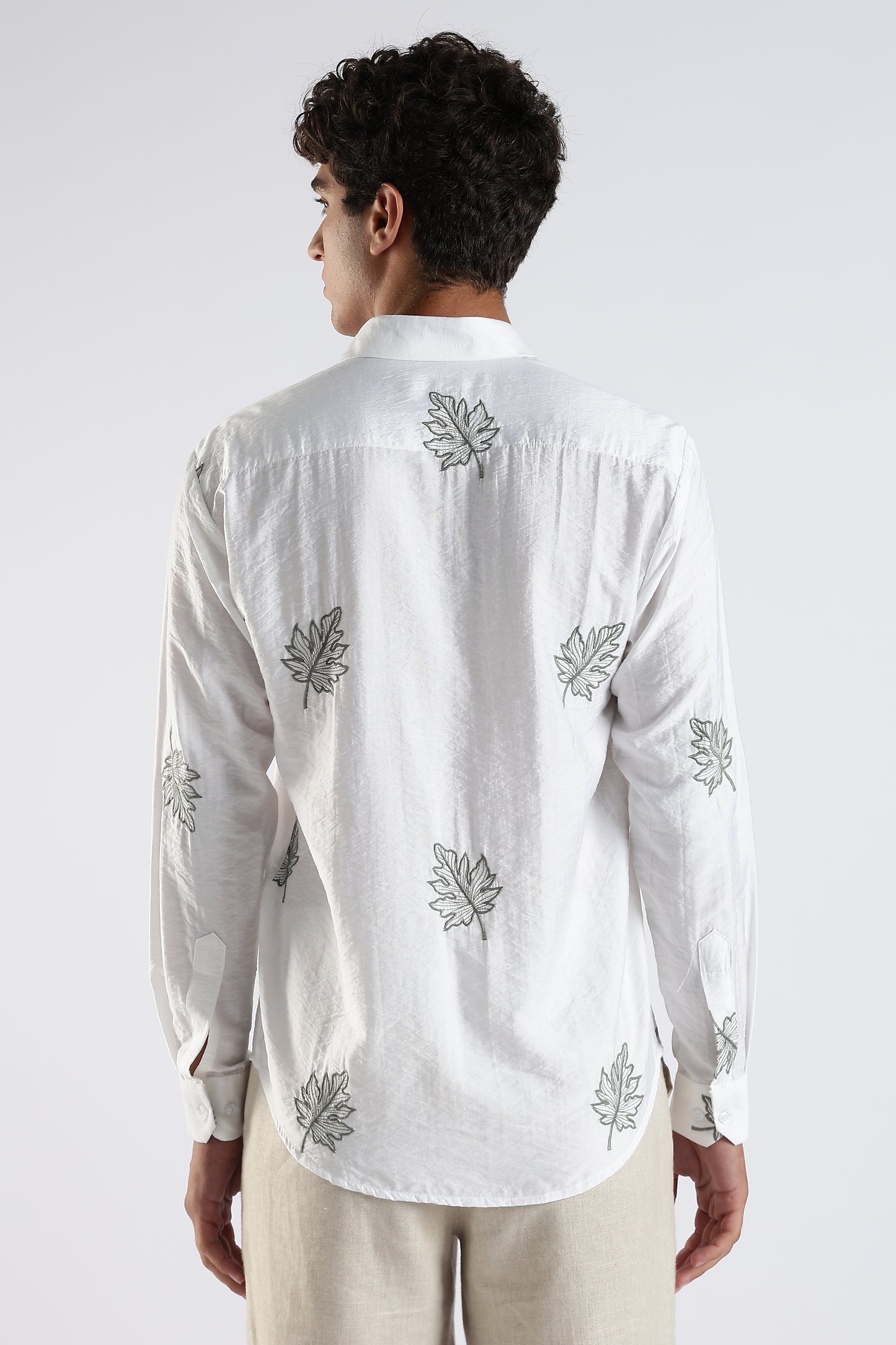 Slim Fit White Embroidery Design Shirt