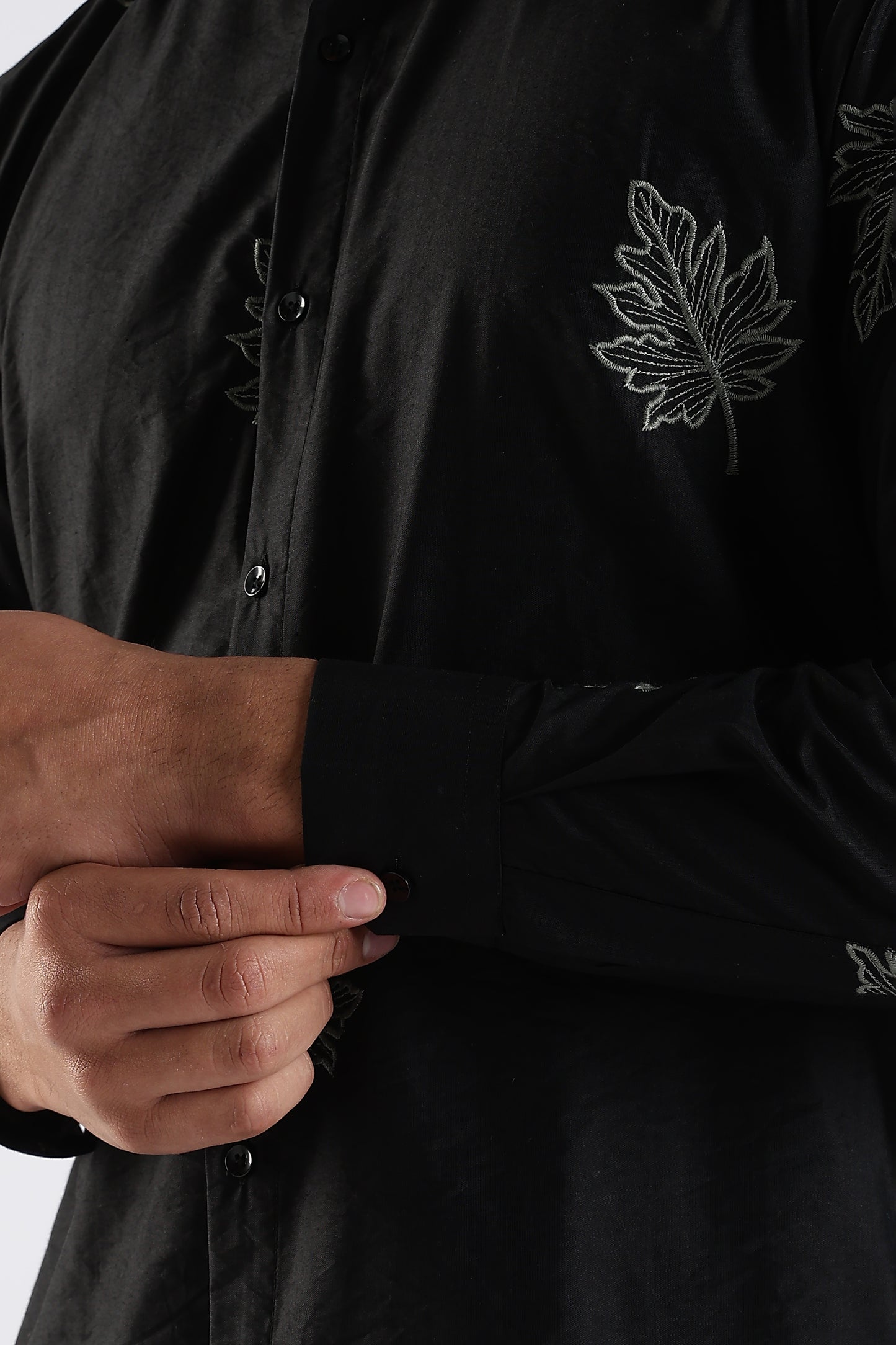 Slim Fit Embroidery Black Shirt