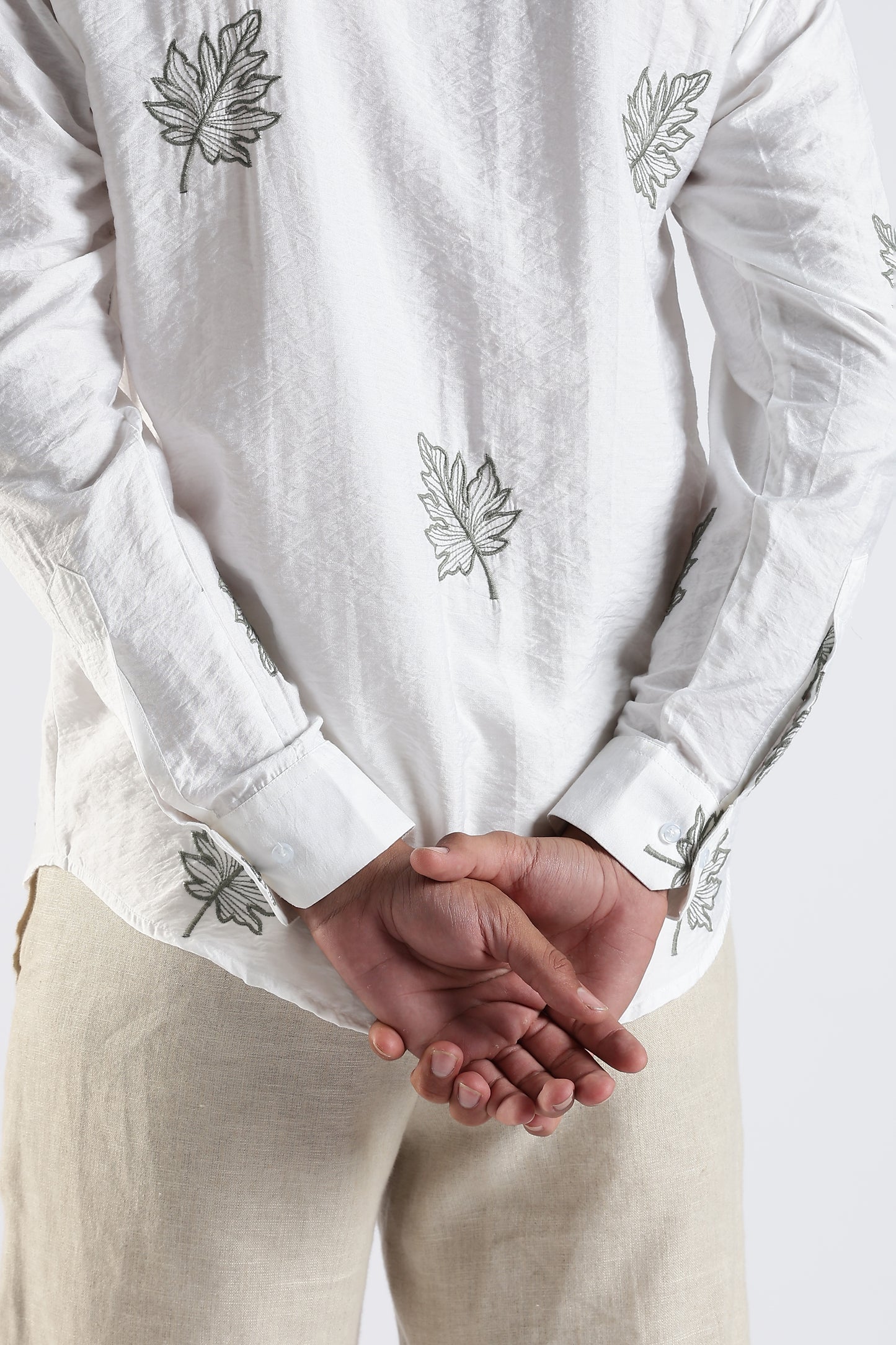 Slim Fit White Embroidery Design Shirt