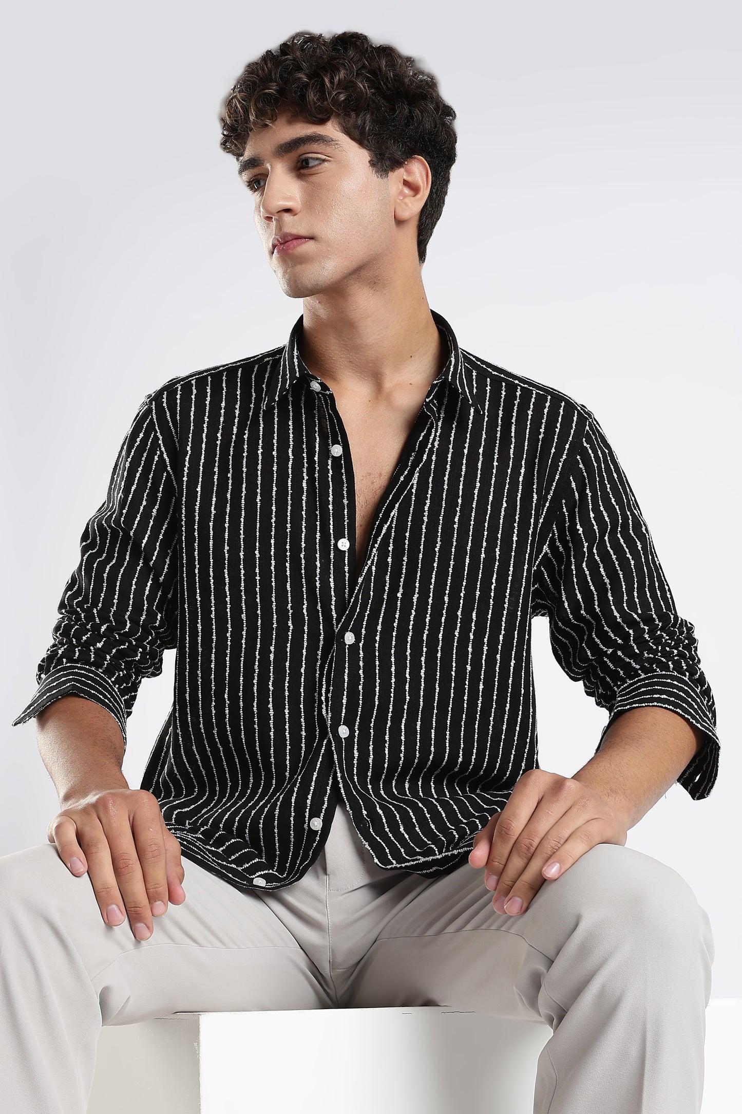 Regular Fit Black and White Stripe Shirt