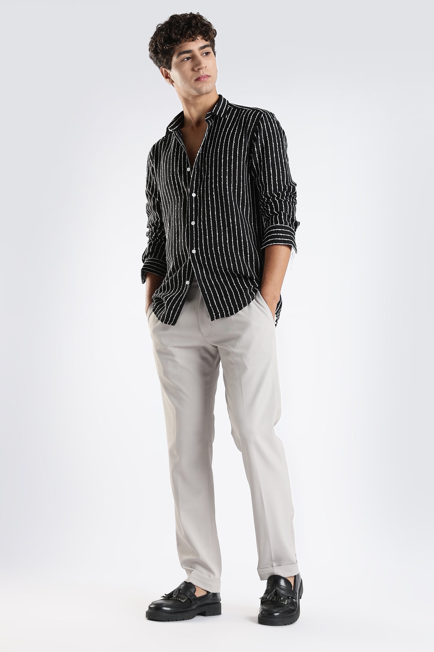 Regular Fit Black and White Stripe Shirt