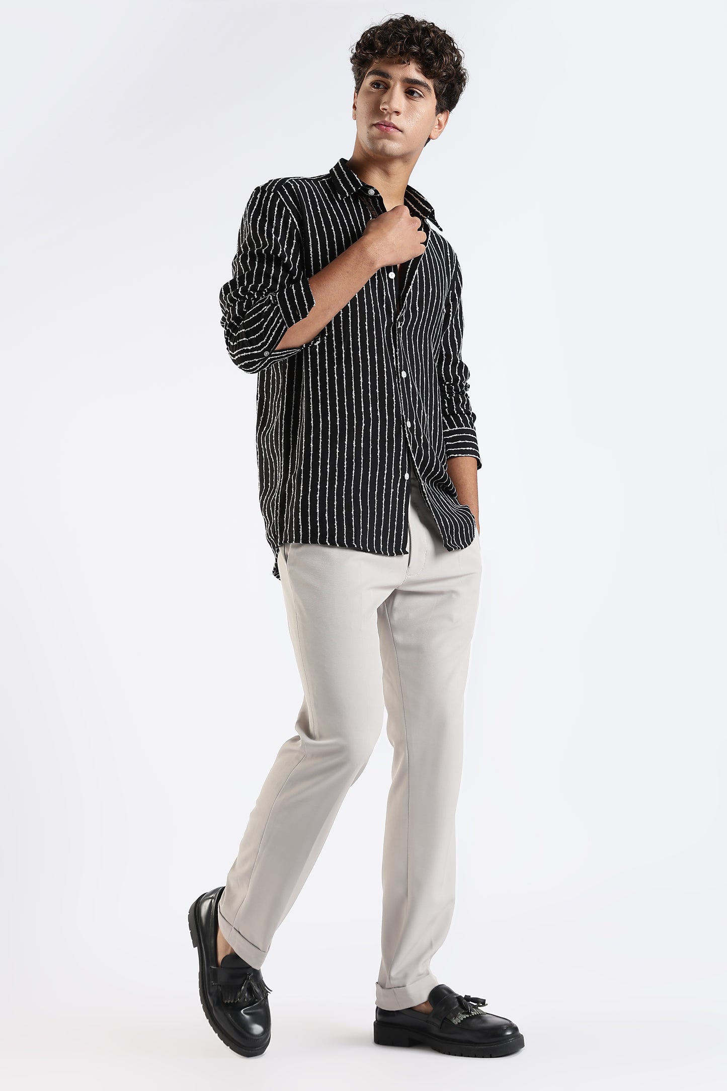 Regular Fit Black and White Stripe Shirt